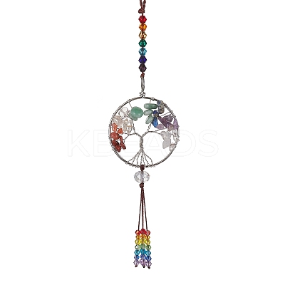 7 Chakra Gemstone Chip Pendant Decoration HJEW-JM01440-1