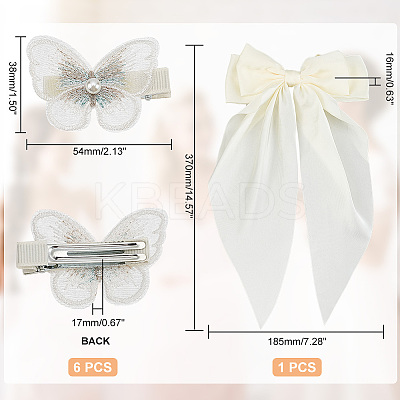 1Pc Big Bowknot Polyester Hair Barrettes & 6Pcs Butterfly Iron Alligator Hair Clips OHAR-GA0001-04-1
