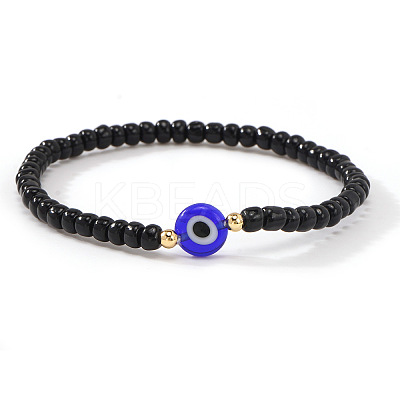 Evil Eye Glass Seed Bead & Brass Stretch Bracelets for Women LG5475-3-1