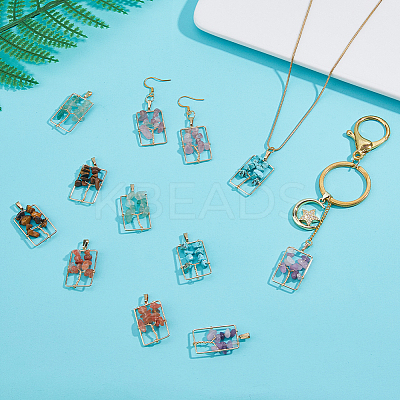 12Pcs 6 Styles Natural Mixed Gemstone Chip Copper Wire Wrapped Tree of Life Pendants PALLOY-FH00046-1