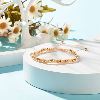 Round Brass Braided Bead Bracelet BJEW-JB07855-1
