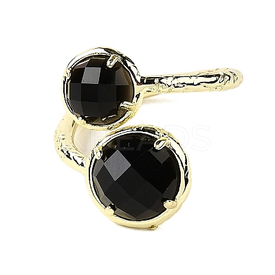 Round Natural Obsidian Open Cuff Rings RJEW-C087-02G-05-1