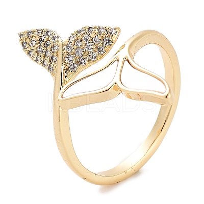 Fishtail Rack Plating Brass Micro Pave Cubic Zirconia Open Cuff Rings for Women RJEW-Z059-06G-1