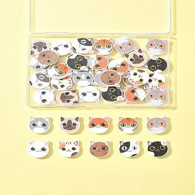 40Pcs 10 Colors Printed Wood Beads WOOD-FS0001-36-1