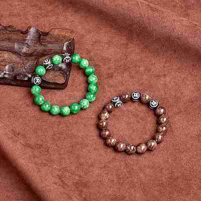 Green Natural Yellow Jade Round Beaded Stretch Bracelet BJEW-SW00077-10-1