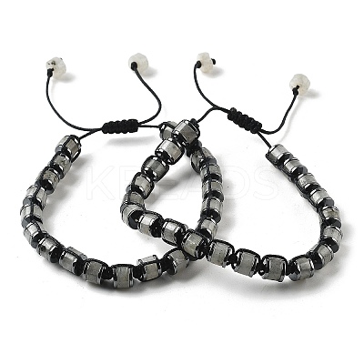 Adjustable Natural Labradorite and Non-magnetic Synthetic Hematite Braided Bead Bracelets BJEW-Z090-01A-1