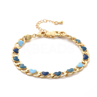 Heart Brass Enamel Curb Chains Bracelets for Women BJEW-B125-03G-1