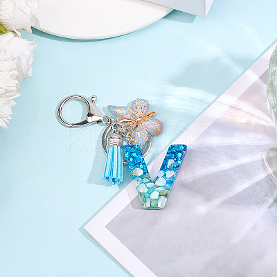 1Pc Resin Letter & Acrylic Butterfly Tassel Keychains KEYC-GF0001-19C-1