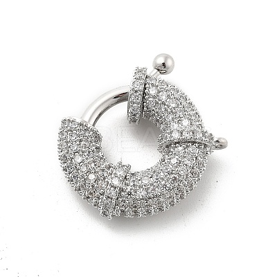 Brass Micro Pave Clear Cubic Zirconia Spring Ring Clasps KK-L228-42P-1
