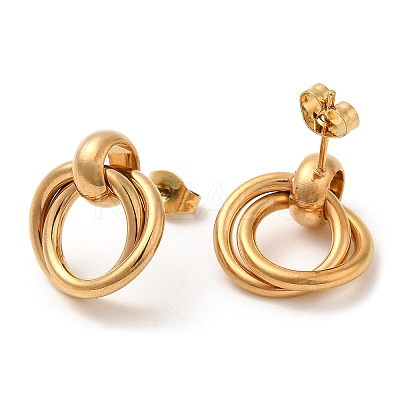 304 Stainless Steel Ring Knot Dangle Stud Earrings for Women STAS-D085-14G-1