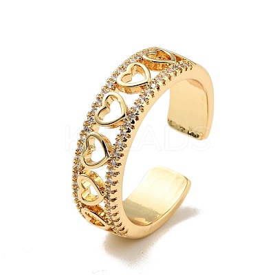 Clear Cubic Zirconia Heart Open Cuff Ring RJEW-G251-08G-1