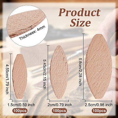 300Pcs 3 Style Beechwood Joiner Biscuits WOOD-OC0002-80-1