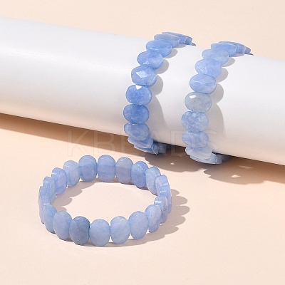 Oval Natural Malaysia Jade Beaded Stretch Bracelets G-P589-02A-1