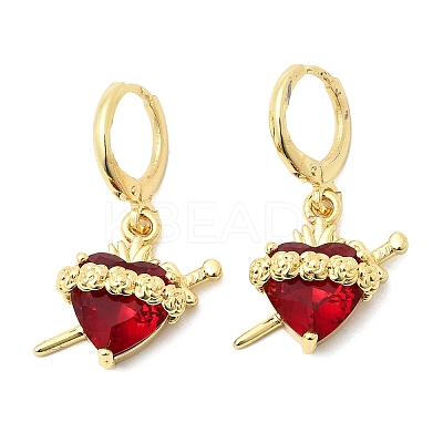 Heart Brass Glass Hoop Earrings EJEW-P333-09C-G-1