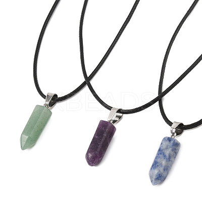 DIY Natural & Synthetic Gemstone Bullet Pendant & Waxed Cord Pendant Necklace Making Kit DIY-FS0008-45-1