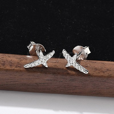 925 Sterling Silver Clear Cubic Zirconia Stud Earrings EJEW-Q032-01D-P-1