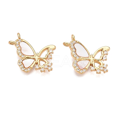Brass Micro Pave Cubic Zirconia with Shell Pendants KK-T070-36G-1