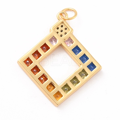 Eco-Friendly Brass Micro Pave Cubic Zirconia and Glass with Enamel Pendants KK-K268-30G-1