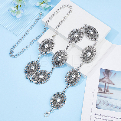 1pc Tibetan Style Alloy Flower Links Chains Belts for Women AJEW-HS0001-08-1