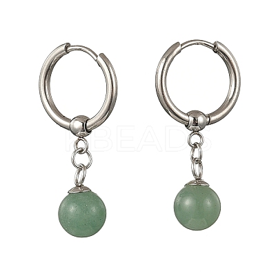 Natuarl Green Aventurine Round Hoop Earrings EJEW-JE06593-01-1