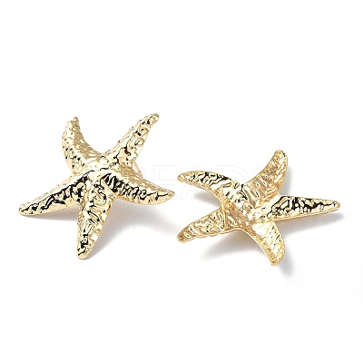 Hammered Starfish Shape Brass Studs Earring EJEW-Z039-01G-1