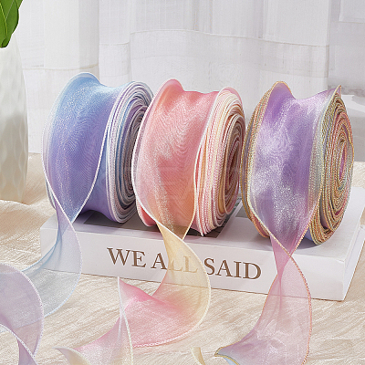 1 Bag Gradient Color Organza Ribbon OHAR-CY0001-01C-1