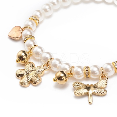 ABS Plastic Imitation Pearl Beaded Stretch Bracelet with Alloy Enamel Charms for Kids BJEW-JB08524-1