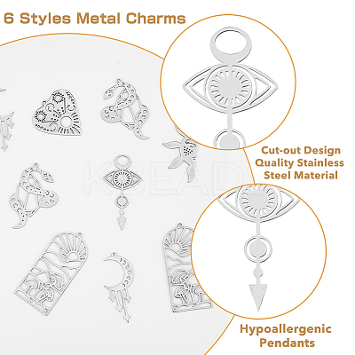 12Pcs 6 Styles Divination Theme 201 Stainless Steel Pendants STAS-DC0012-70-1