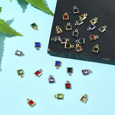 30Pcs 15 Colors Square Rack Plating Brass Glass Charms KK-FS0001-40-1