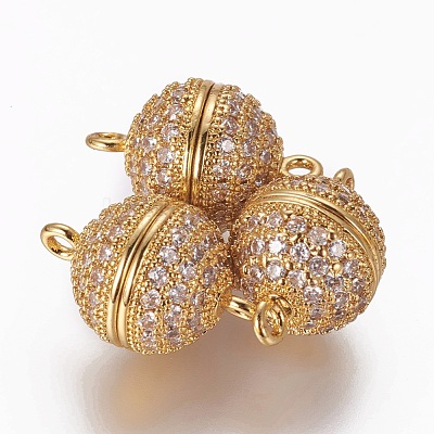 Brass Micro Pave Cubic Zirconia Magnetic Clasps with Loops ZIRC-L082-C-01-G-1