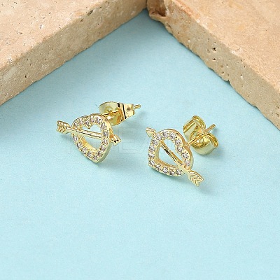Heart Brass Micro Pave Clear Cubic Zirconia Stud Earrings EJEW-Z144-12G-1