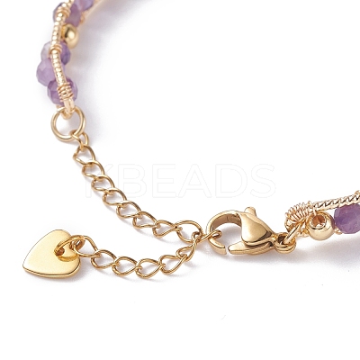 Round Natural Amethyst Beaded Bracelet BJEW-TA00038-02-1