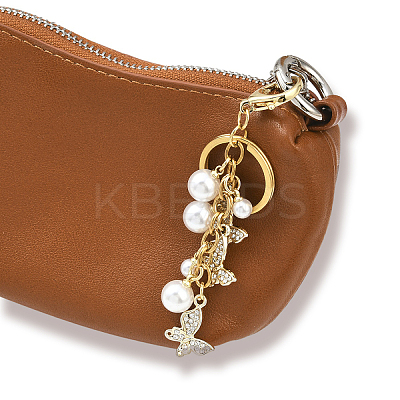 Alloy Rhinestone Butterfly with ABS Plastic Pearl Bead Pendant Decorations KEYC-YW00223-1