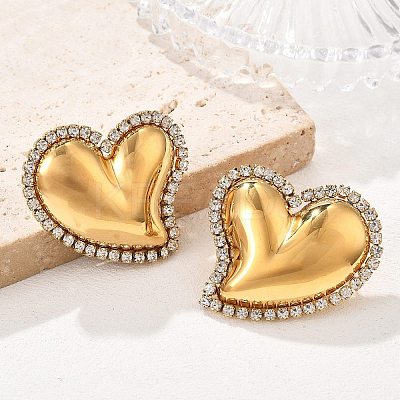 Heart 304 Stainless Steel Micro Pave Clear Cubic Zirconia Stud Earrings EJEW-V016-01G-01-1