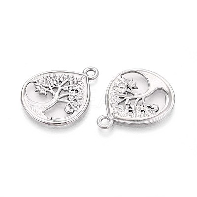 304 Stainless Steel Teardrop with Tree of Life Pendants STAS-T067-35P-1
