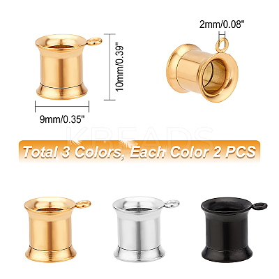 6Pcs 3 Colors 316 Stainless Steel Ear Tunnels Plugs Gauges STAS-UN0034-11D-1
