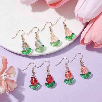 4 Pairs 4 Colors Tulip Flower Lampwork Dangle Earrings EJEW-JE05526-S-1