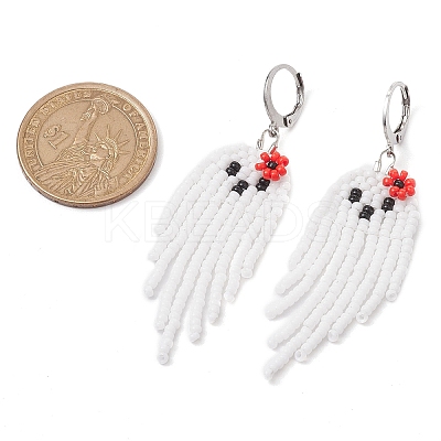 Halloween Woven MIYUKI Seed Beads Ghost Hoop Earrings EJEW-JE05854-02-1