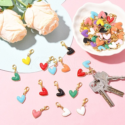 50Pcs 10 Styles Heart Alloy Enamel Pendant Decorations HJEW-YW00114-1