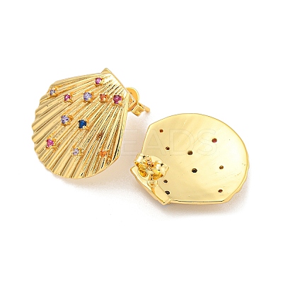 Rack Plating Brass Micro Pave Cubic Zirconia Stud Earring X-EJEW-C102-35G-02-1