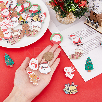 40Pcs 10 Style Christmas Sock & Santa Claus & Tree & Gingerbread Man & Deer Acrylic Brooch Pin JEWB-FH0001-32-1