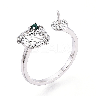 Gift Box Shape Brass Micro Pave Clear Cubic Zirconia & Glass Cuff Ring Settings KK-T076-44P-1