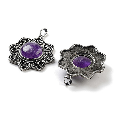 Natural Amethyst & Brass Pendants G-K338-09AS-03-1