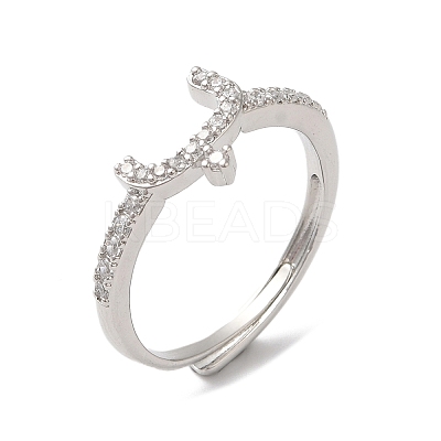 Rack Plating Brass Cubic Zirconia Arabic Letters Adjustable Rings for Women RJEW-S407-10P-15-1