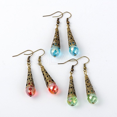 Brass Glass Teardrop Beads Dangle Earrings EJEW-JE01362-1