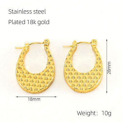 201 Stainless Steel Textured Oval Hoop Earrings for Women FS-WG1CC8F-03-1
