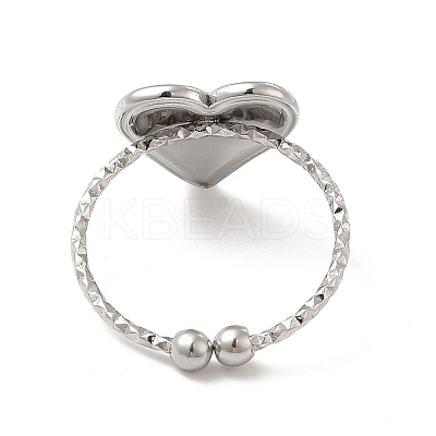 Non-Tarnish 304 Stainless Steel Heart Open Cuff Ring for Women RJEW-E066-04P-1
