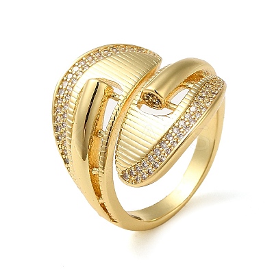 Brass Micro Pave Cubic Zirconia Open Cuff Ring RJEW-Q805-06G-1
