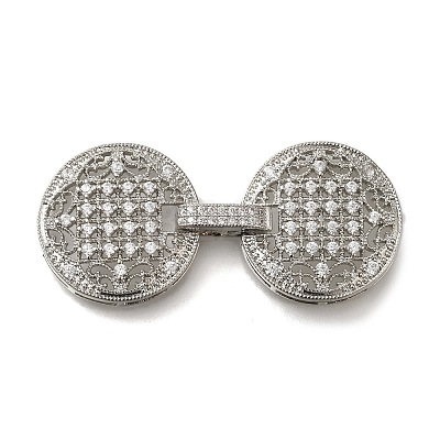 Rack Plating Flat Round Brass Micro Pave Clear Cubic Zirconia Fold Over Clasps KK-H512-08P-1