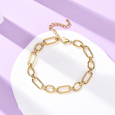 304 Stainless Steel Oval Link Chain Anklets AJEW-A057-12G-1